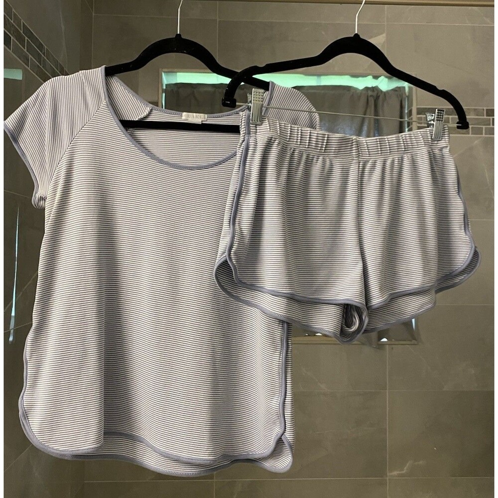 LAKE Pajamas Pima Cotton Striped Set Women’s S Blue Shorts & Short Sleeve Shirt